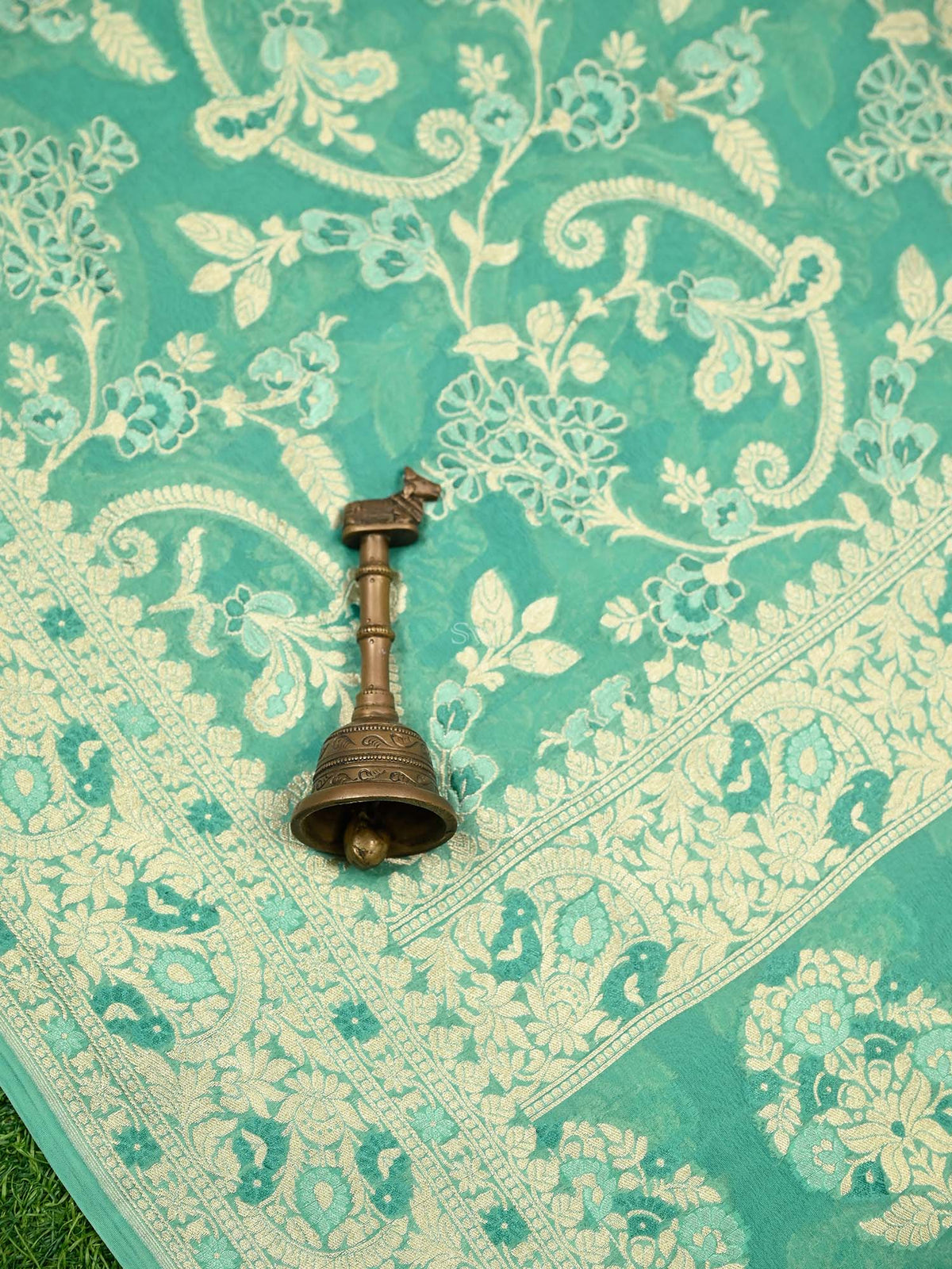Sea Green Meenakari Khaddi Georgette Handloom Banarasi Suit - Sacred Weaves