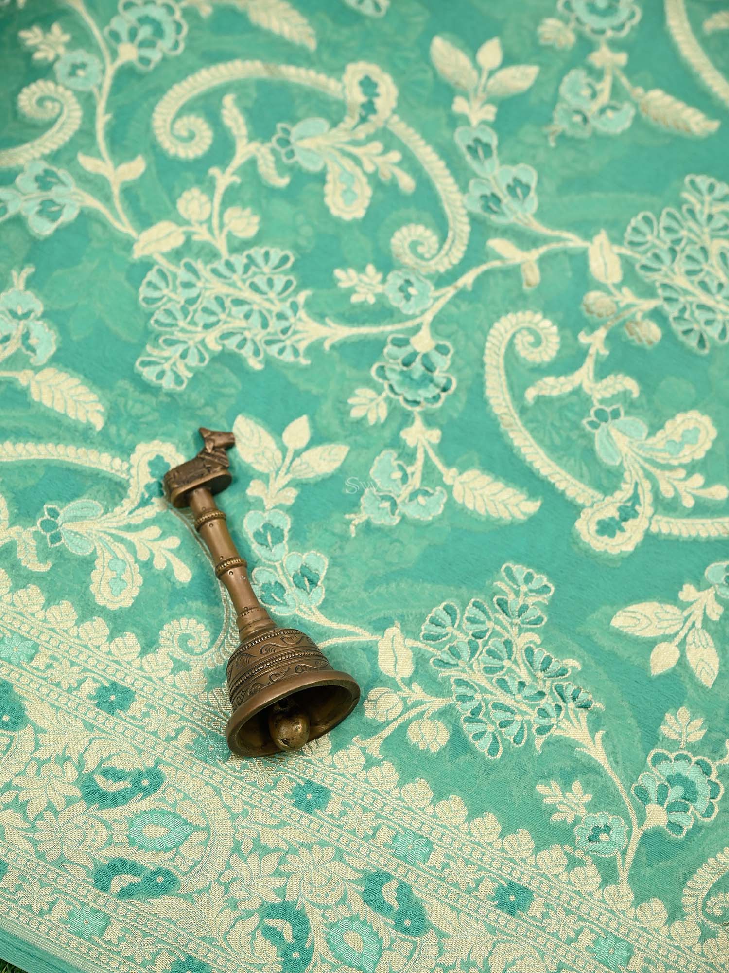 Sea Green Meenakari Khaddi Georgette Handloom Banarasi Suit - Sacred Weaves