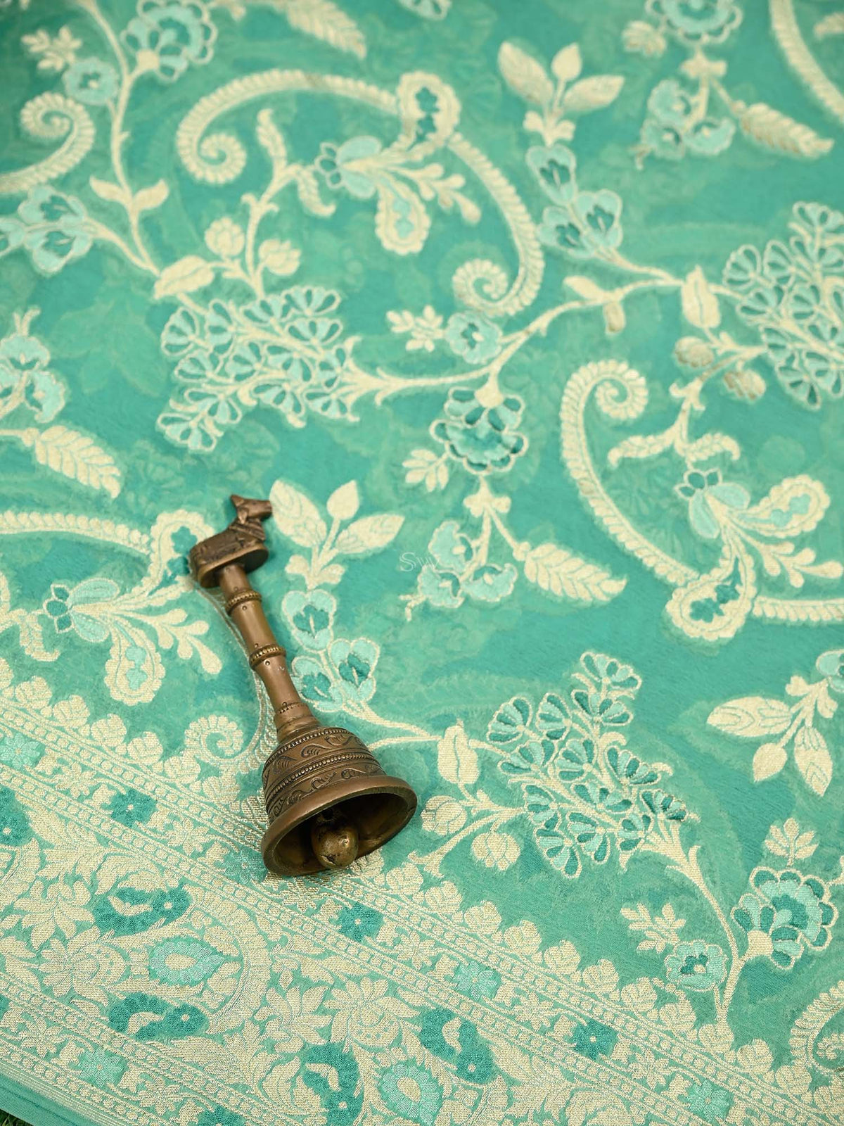 Sea Green Meenakari Khaddi Georgette Handloom Banarasi Suit - Sacred Weaves