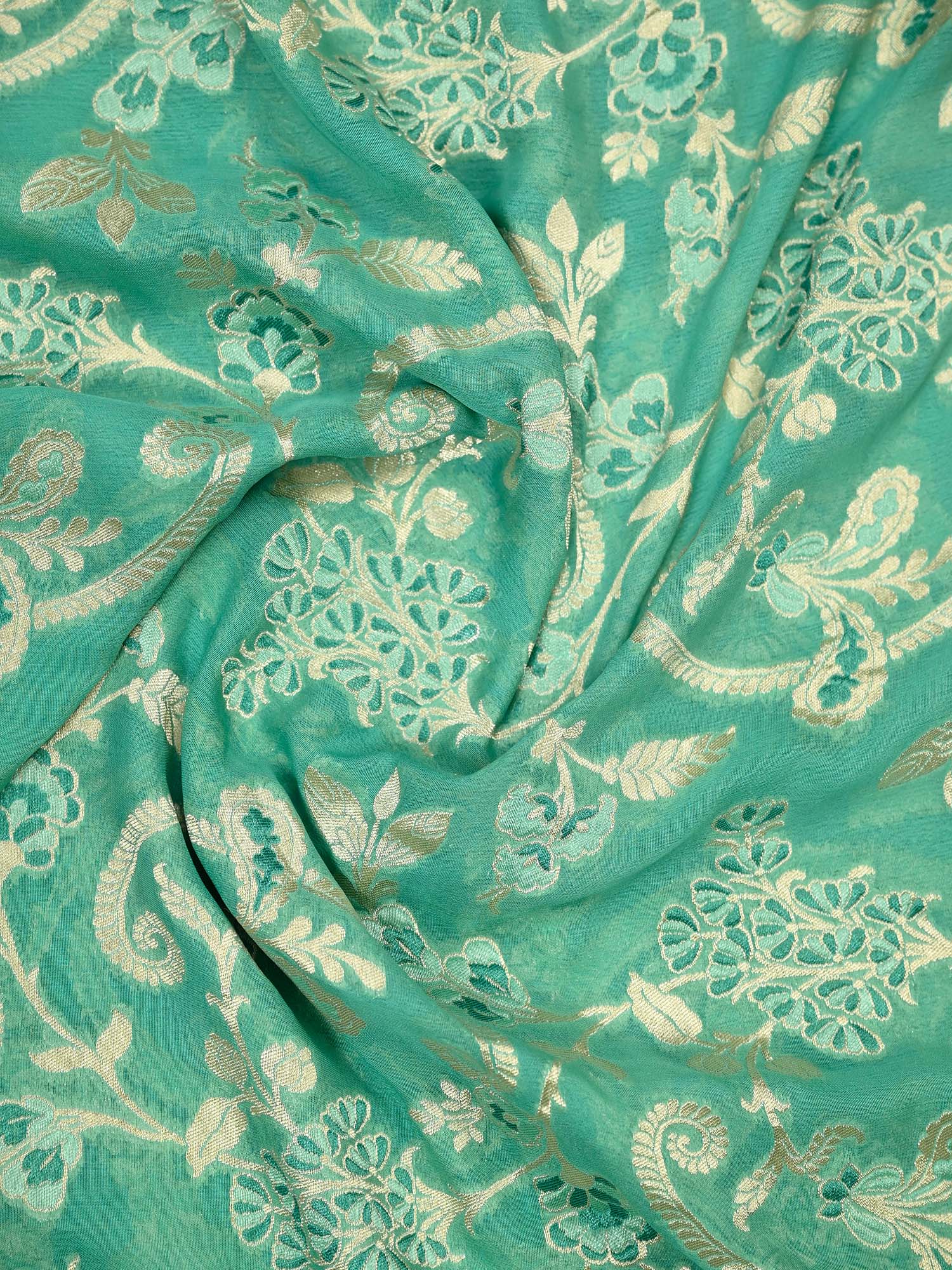 Sea Green Meenakari Khaddi Georgette Handloom Banarasi Suit - Sacred Weaves
