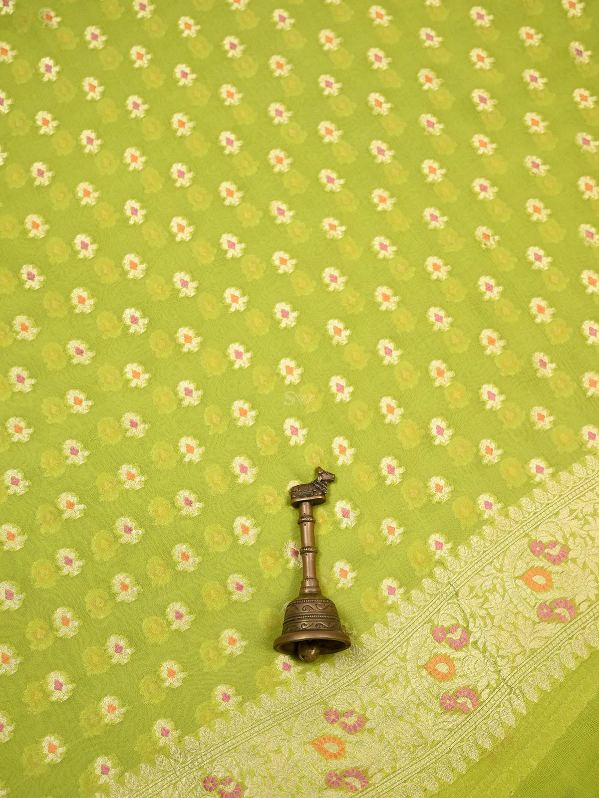 Lime Green Meenakari Khaddi Georgette Handloom Banarasi Suit - Sacred Weaves