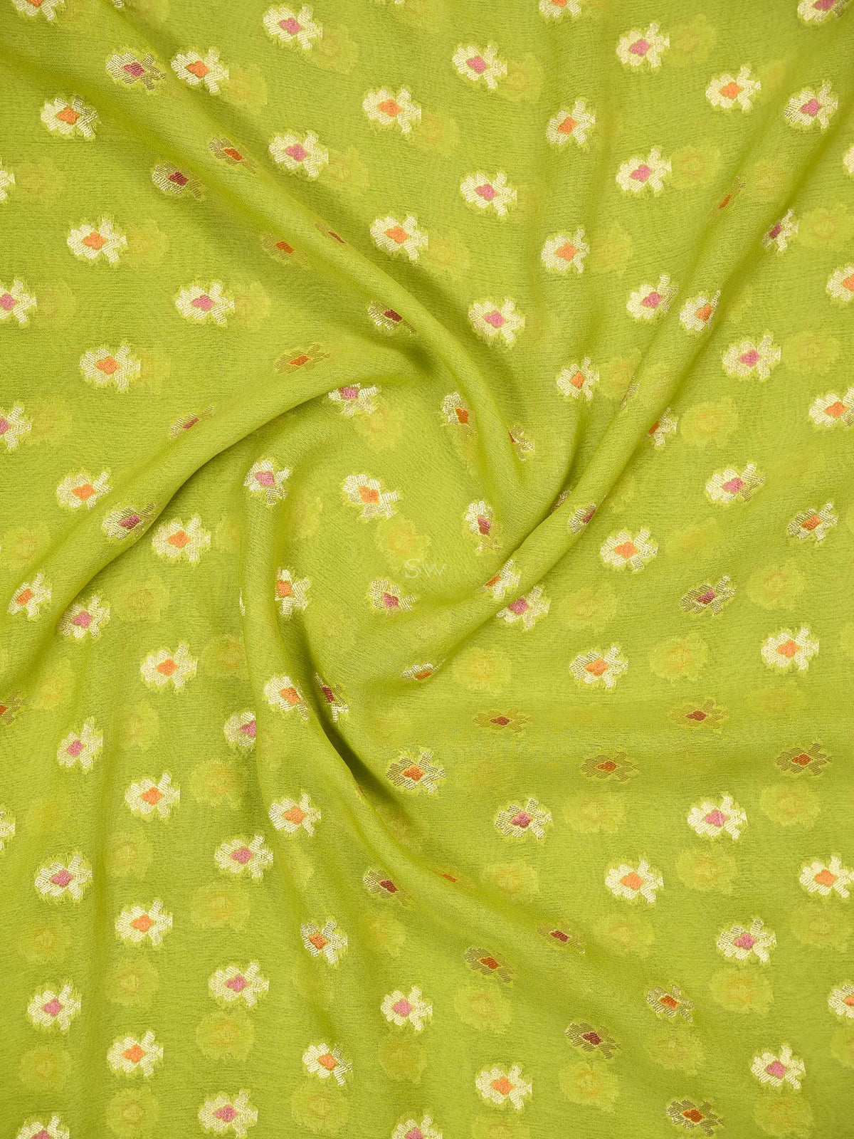 Lime Green Meenakari Khaddi Georgette Handloom Banarasi Suit - Sacred Weaves