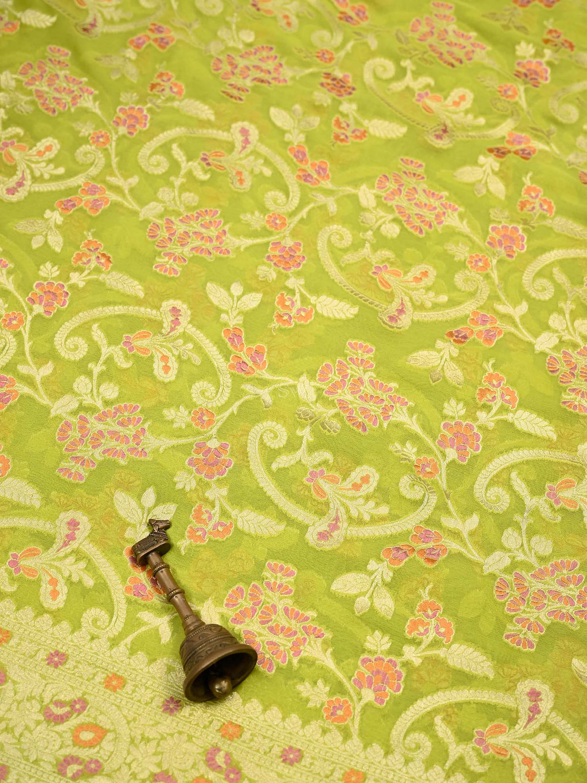 Lime Green Meenakari Khaddi Georgette Handloom Banarasi Suit - Sacred Weaves