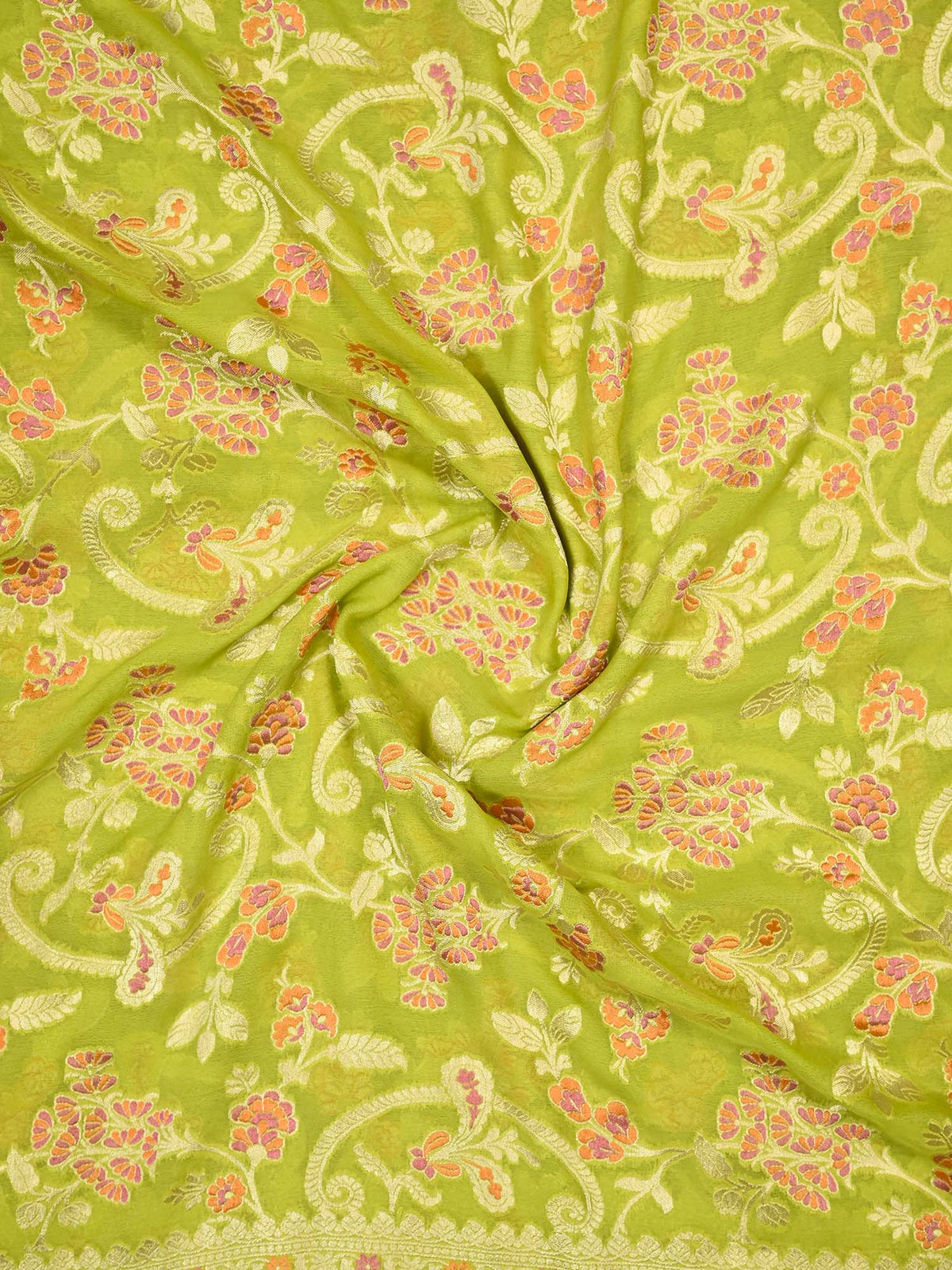 Lime Green Meenakari Khaddi Georgette Handloom Banarasi Suit - Sacred Weaves
