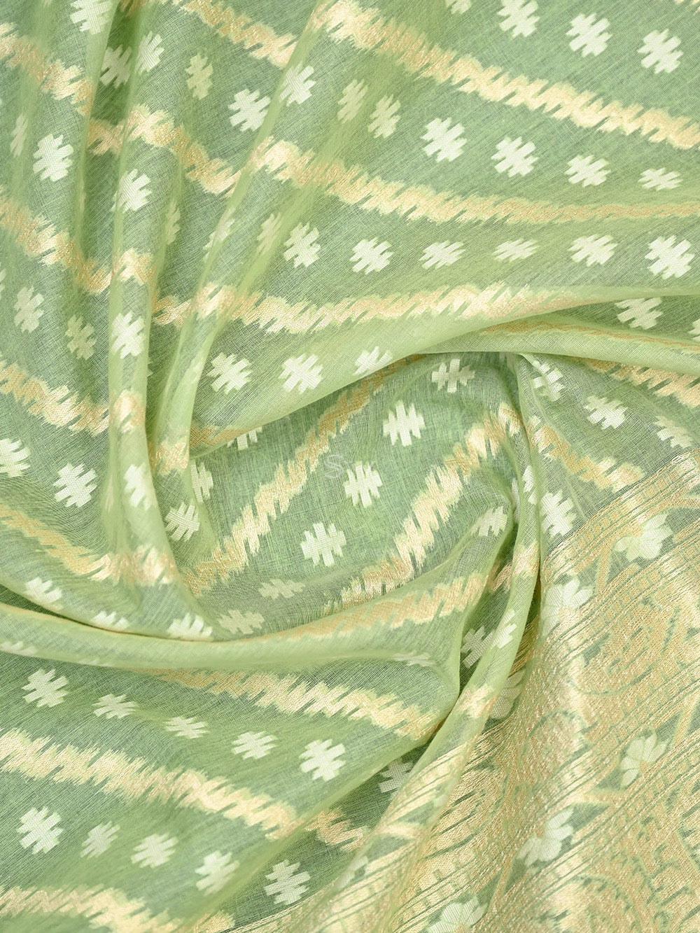 Pista Green Zari Booti Cotton Silk Handloom Banarasi Suit - Sacred Weaves