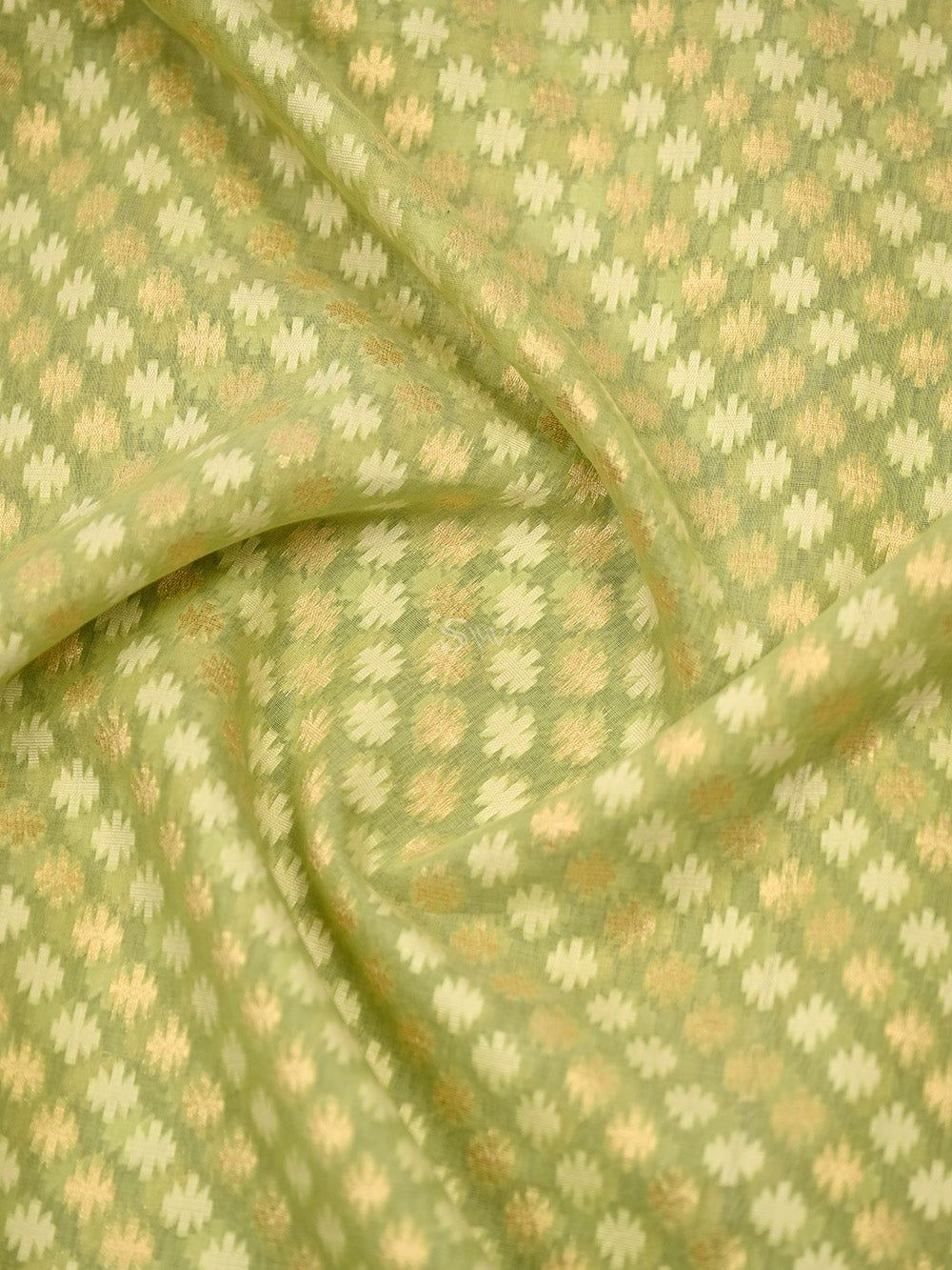 Pista Green Cotton Silk Handloom Banarasi Suit - Sacred Weaves