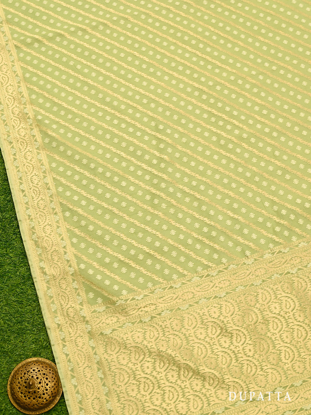 Pista Green Cotton Silk Handloom Banarasi Suit - Sacred Weaves