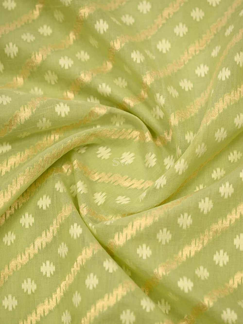Pista Green Cotton Silk Handloom Banarasi Suit - Sacred Weaves