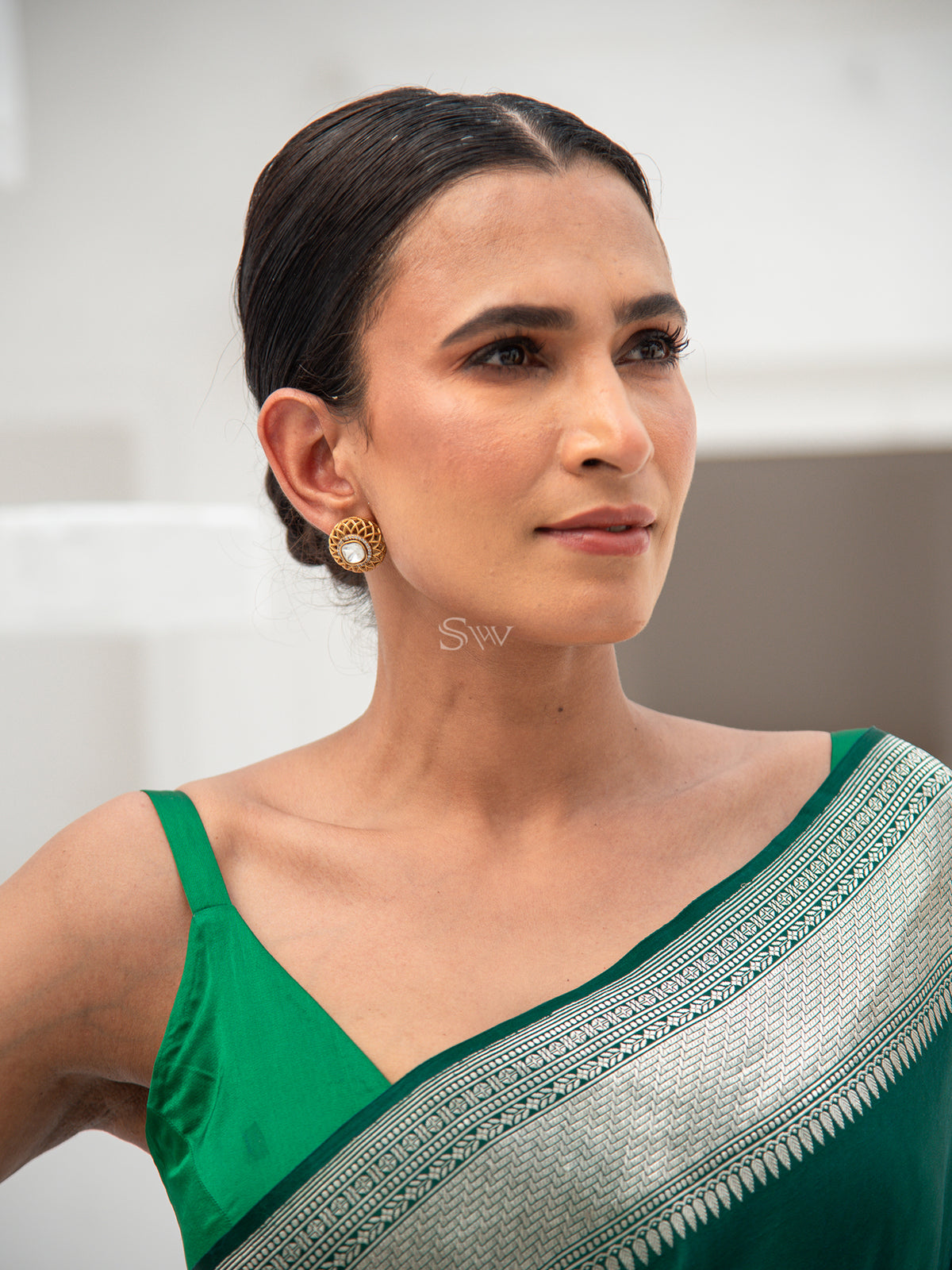 Bottle Green Satin Silk Handloom Banarasi Saree - Sacred Weaves
