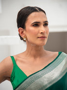 Bottle Green Satin Silk Handloom Banarasi Saree - Sacred Weaves
