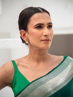 Bottle Green Satin Silk Handloom Banarasi Saree - Sacred Weaves