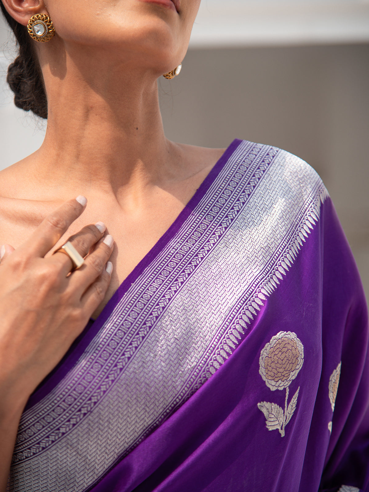 Dark Violet Satin Silk Handloom Banarasi Saree - Sacred Weaves
