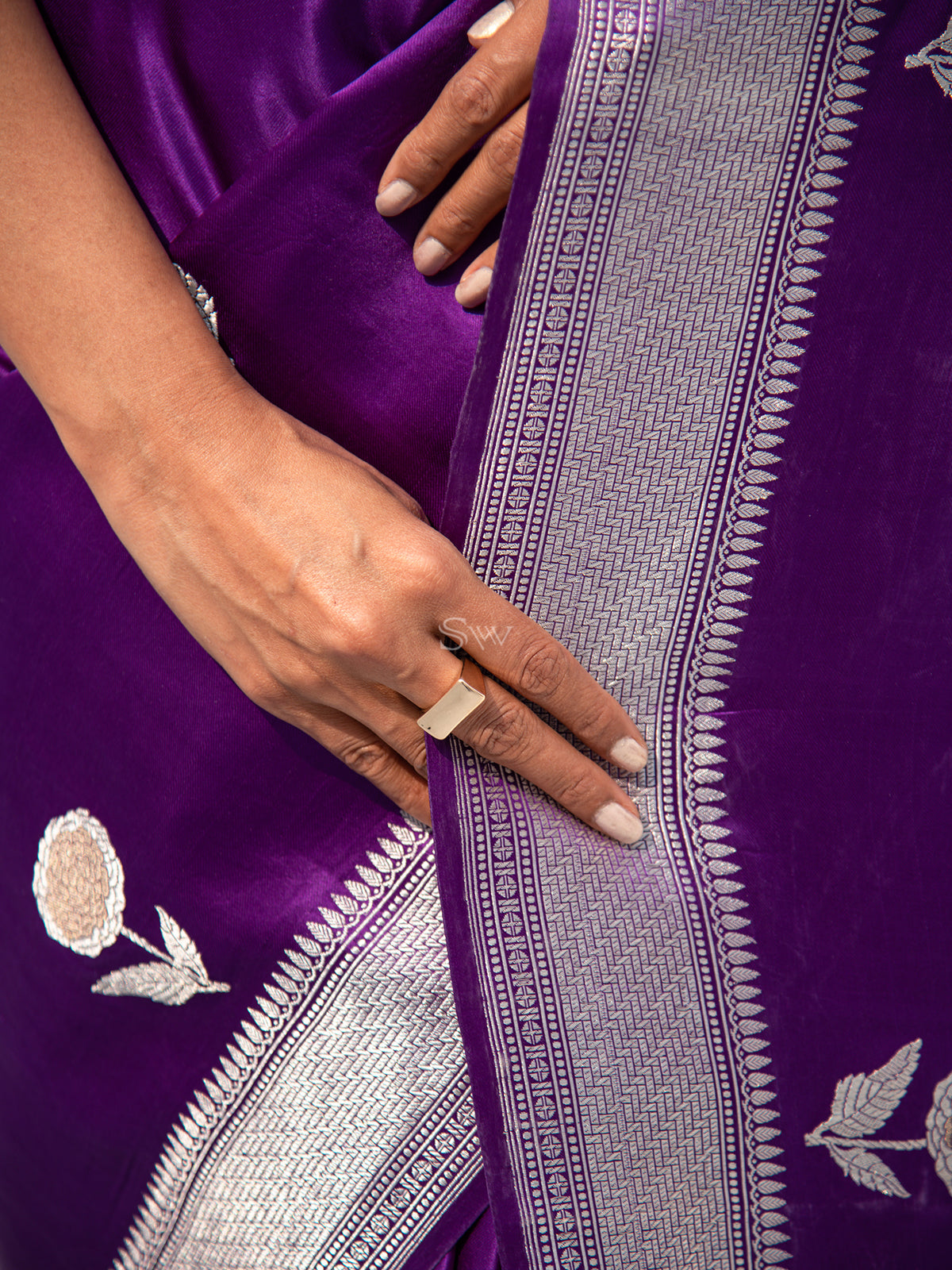 Dark Violet Satin Silk Handloom Banarasi Saree - Sacred Weaves