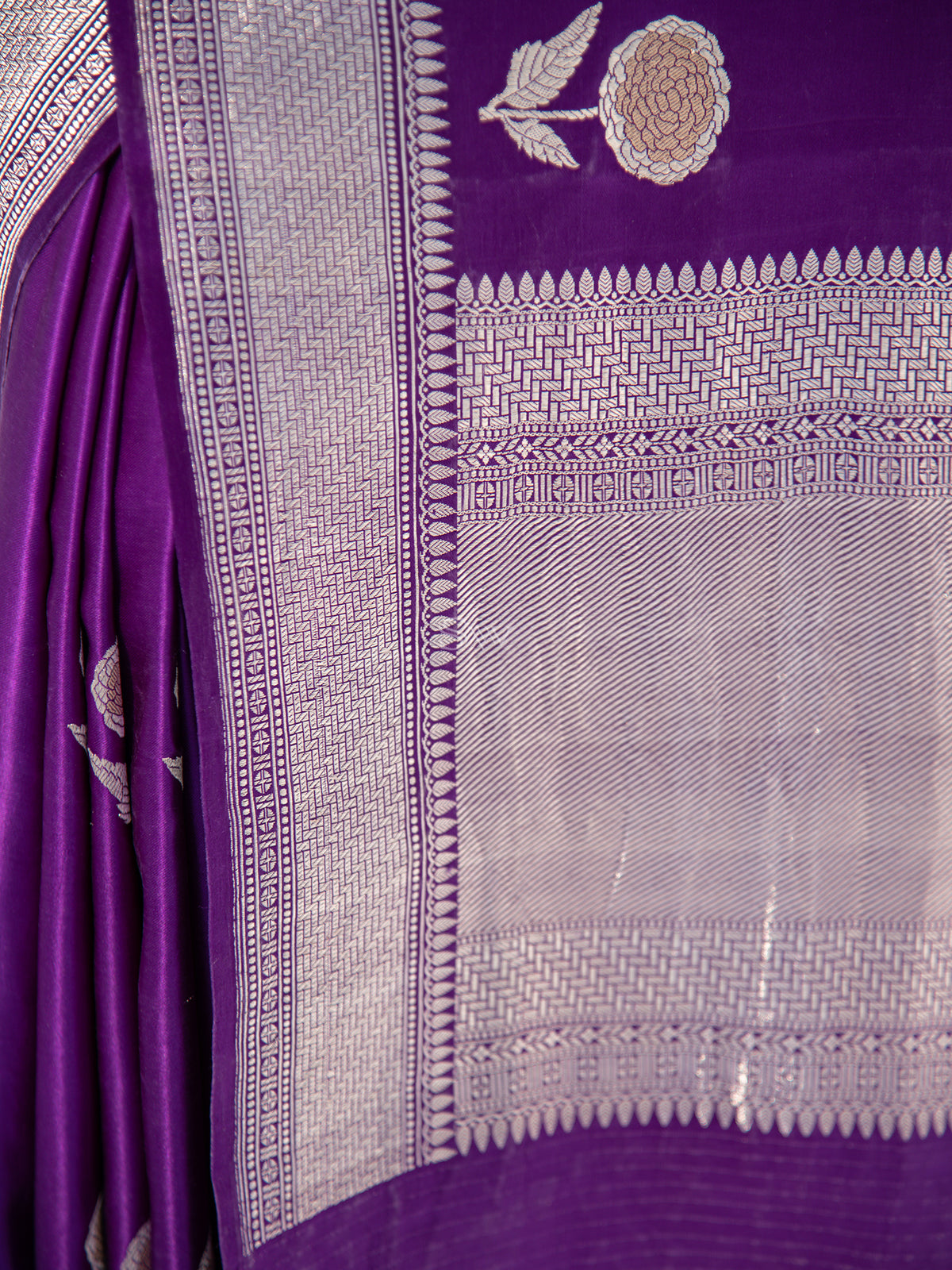 Dark Violet Satin Silk Handloom Banarasi Saree - Sacred Weaves