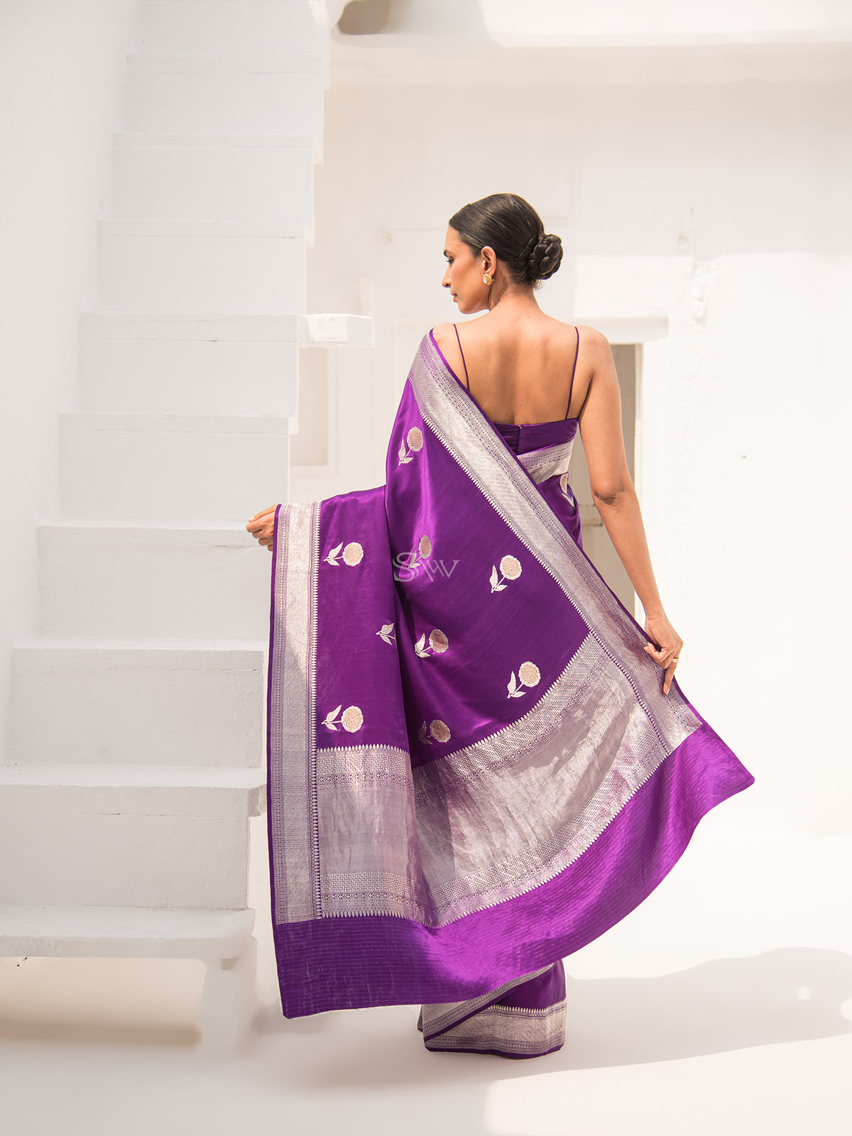 Dark Violet Satin Silk Handloom Banarasi Saree - Sacred Weaves