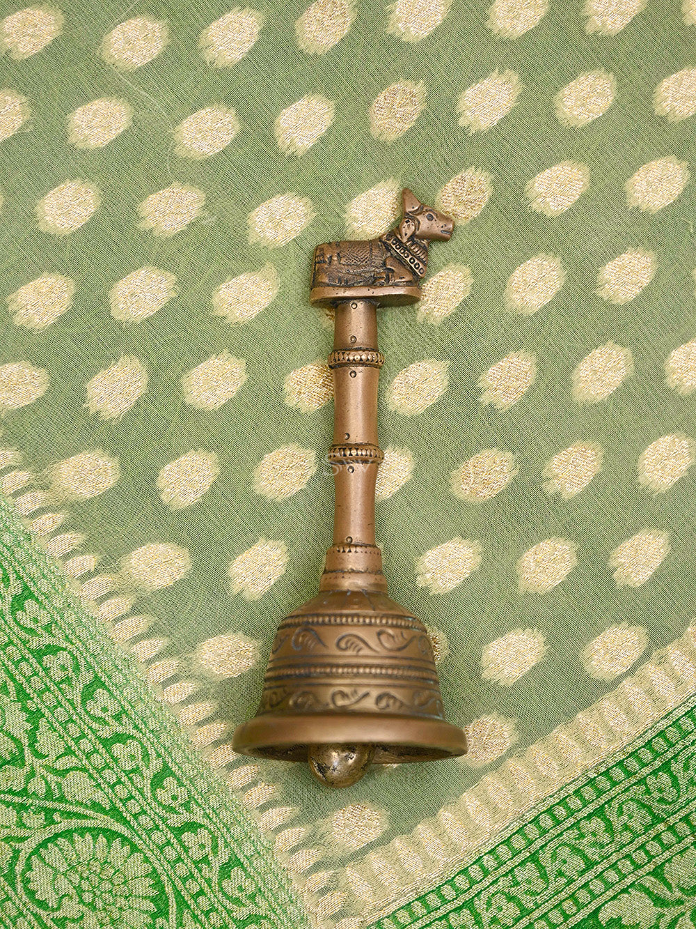 Moss Green Booti Khaddi Georgette Handloom Banarasi Saree - Sacred Weaves