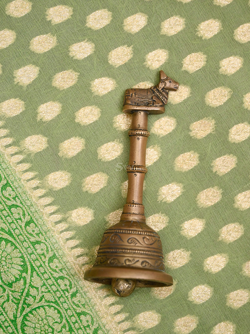 Moss Green Booti Khaddi Georgette Handloom Banarasi Saree - Sacred Weaves