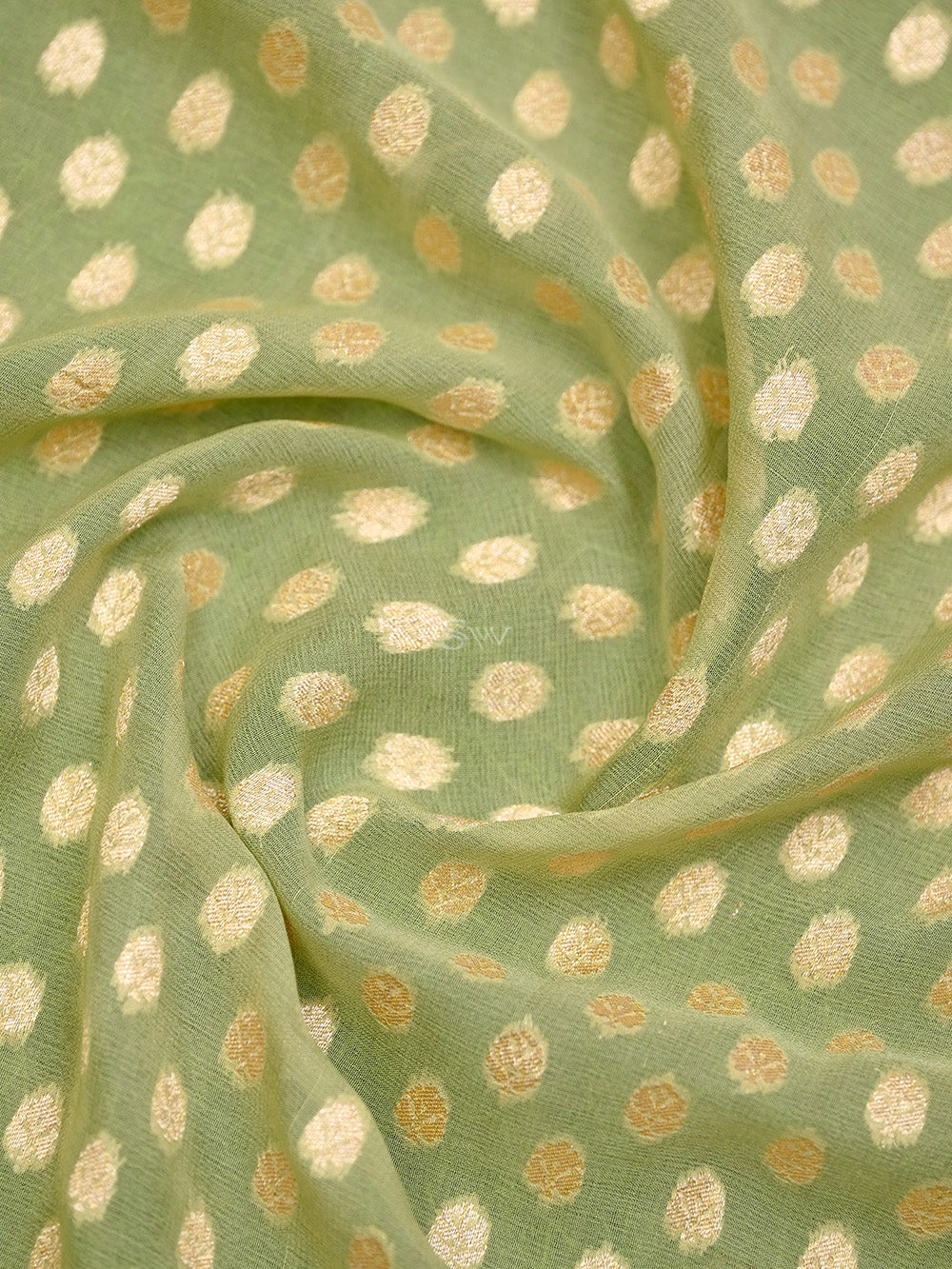 Moss Green Booti Khaddi Georgette Handloom Banarasi Saree - Sacred Weaves