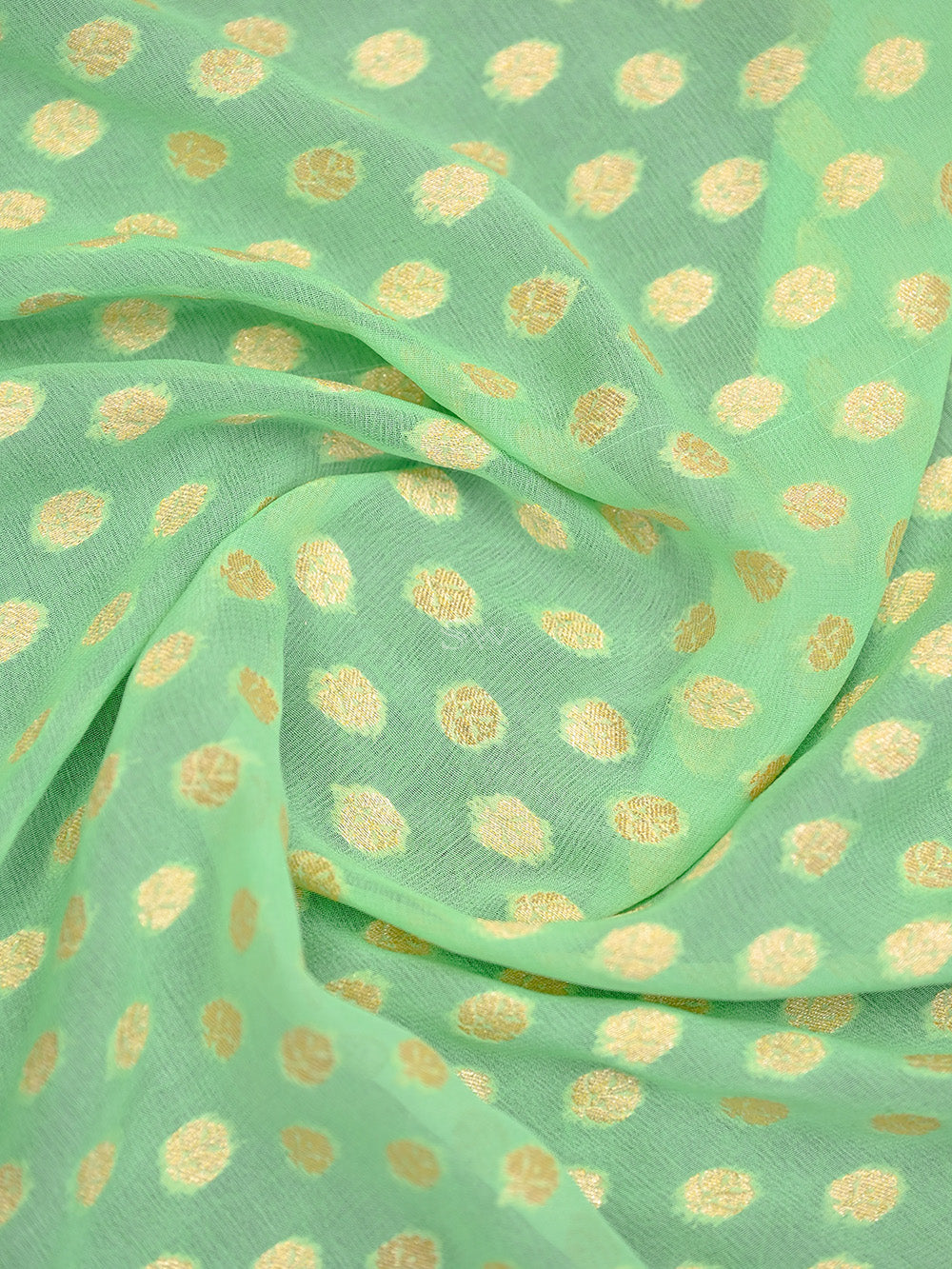 Pastel Green Booti Khaddi Georgette Handloom Banarasi Saree - Sacred Weaves