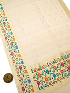Off White Paithani Moonga Tussar Silk Handloom Banarasi Saree - Sacred Weaves