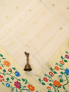 Off White Paithani Moonga Tussar Silk Handloom Banarasi Saree - Sacred Weaves
