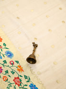Off White Paithani Moonga Tussar Silk Handloom Banarasi Saree - Sacred Weaves