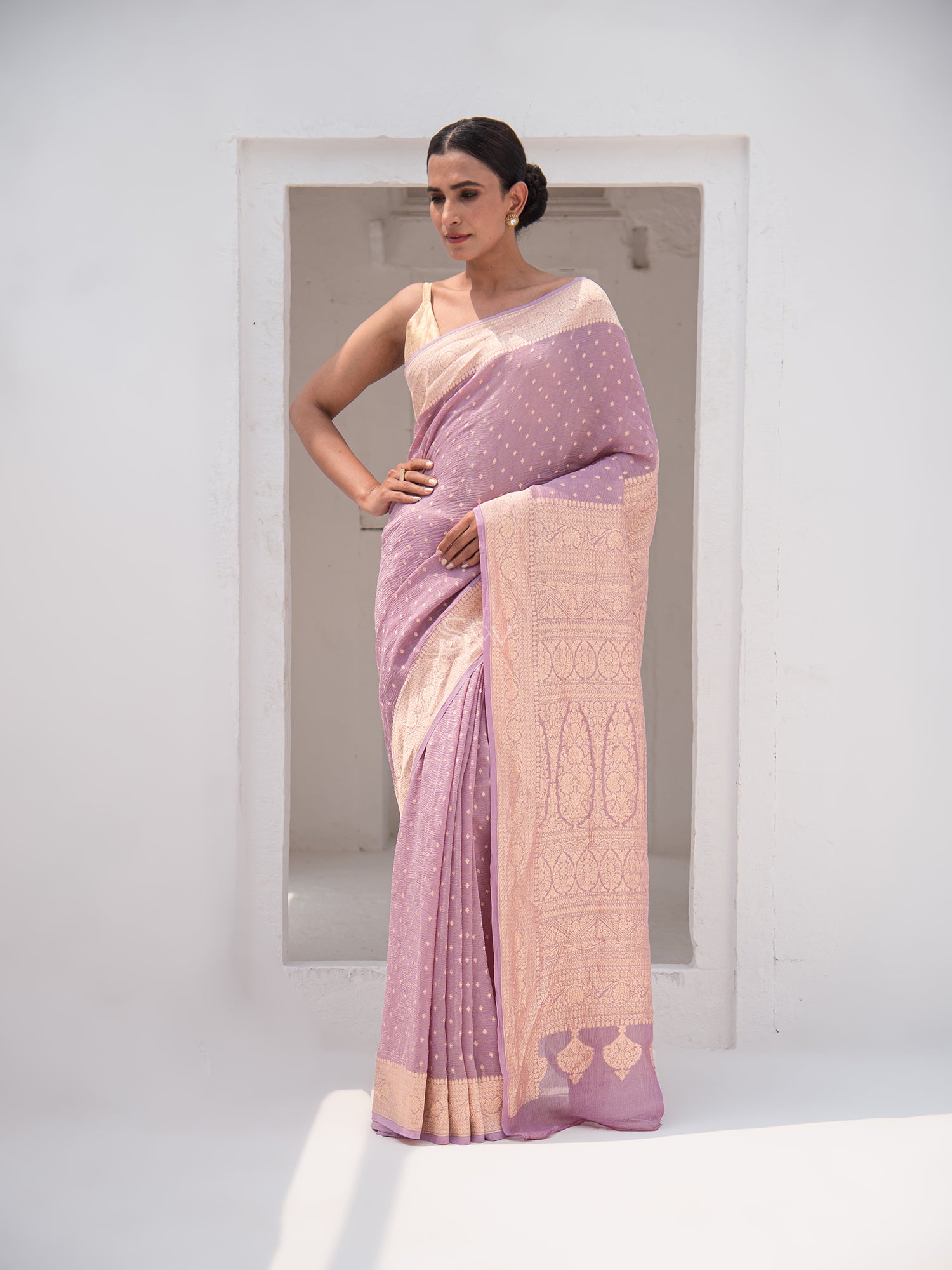Pastel Purple Pure Crush Tissue Silk Handloom Banarasi Saree - Sacred Weaves