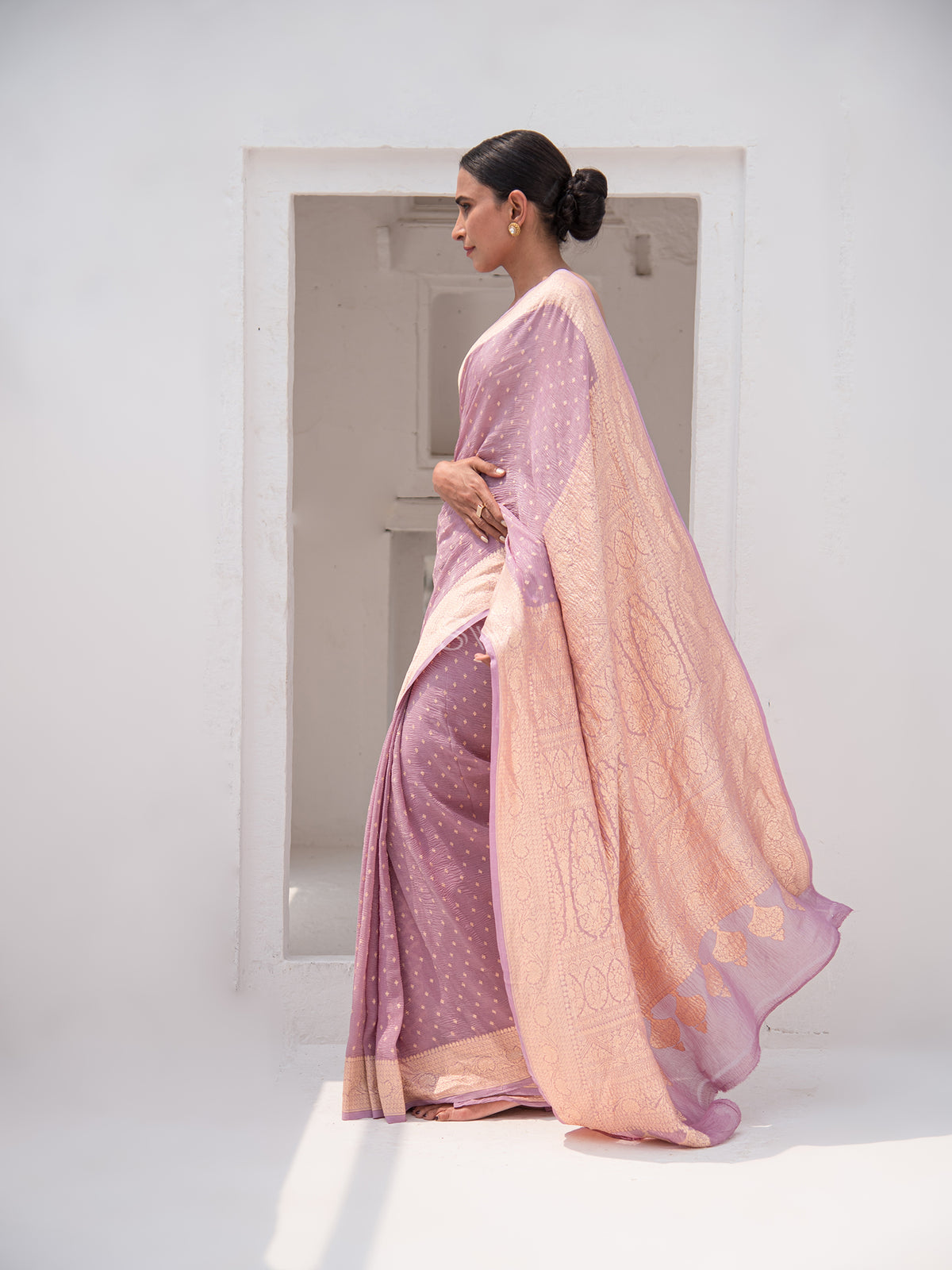 Pastel Purple Pure Crush Tissue Silk Handloom Banarasi Saree - Sacred Weaves