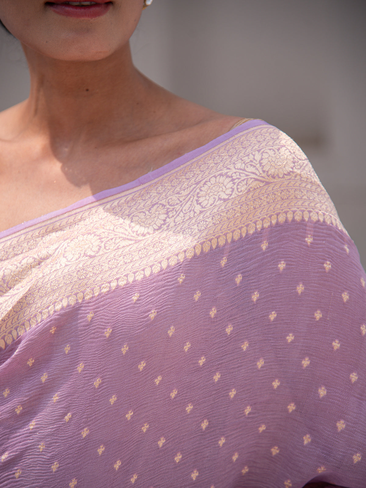 Pastel Purple Pure Crush Tissue Silk Handloom Banarasi Saree - Sacred Weaves