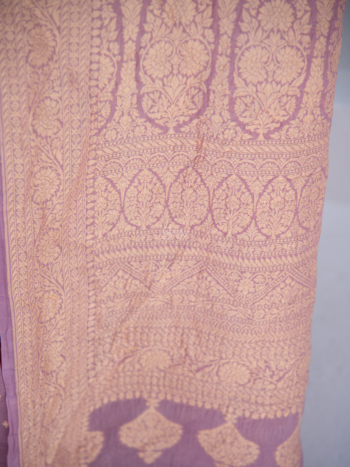 Pastel Purple Pure Crush Tissue Silk Handloom Banarasi Saree - Sacred Weaves