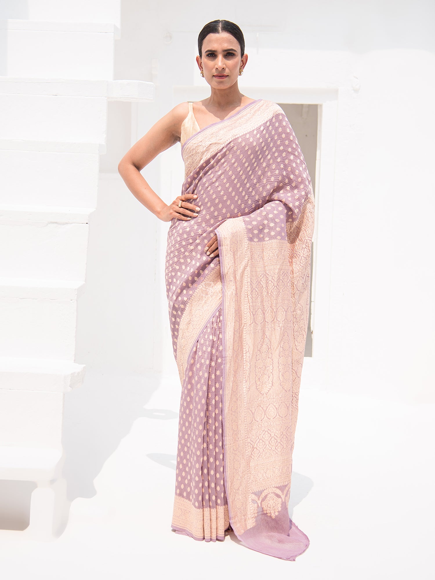 Pastel Purple Crush Tissue Silk Handloom Banarasi Saree - Sacred Weaves