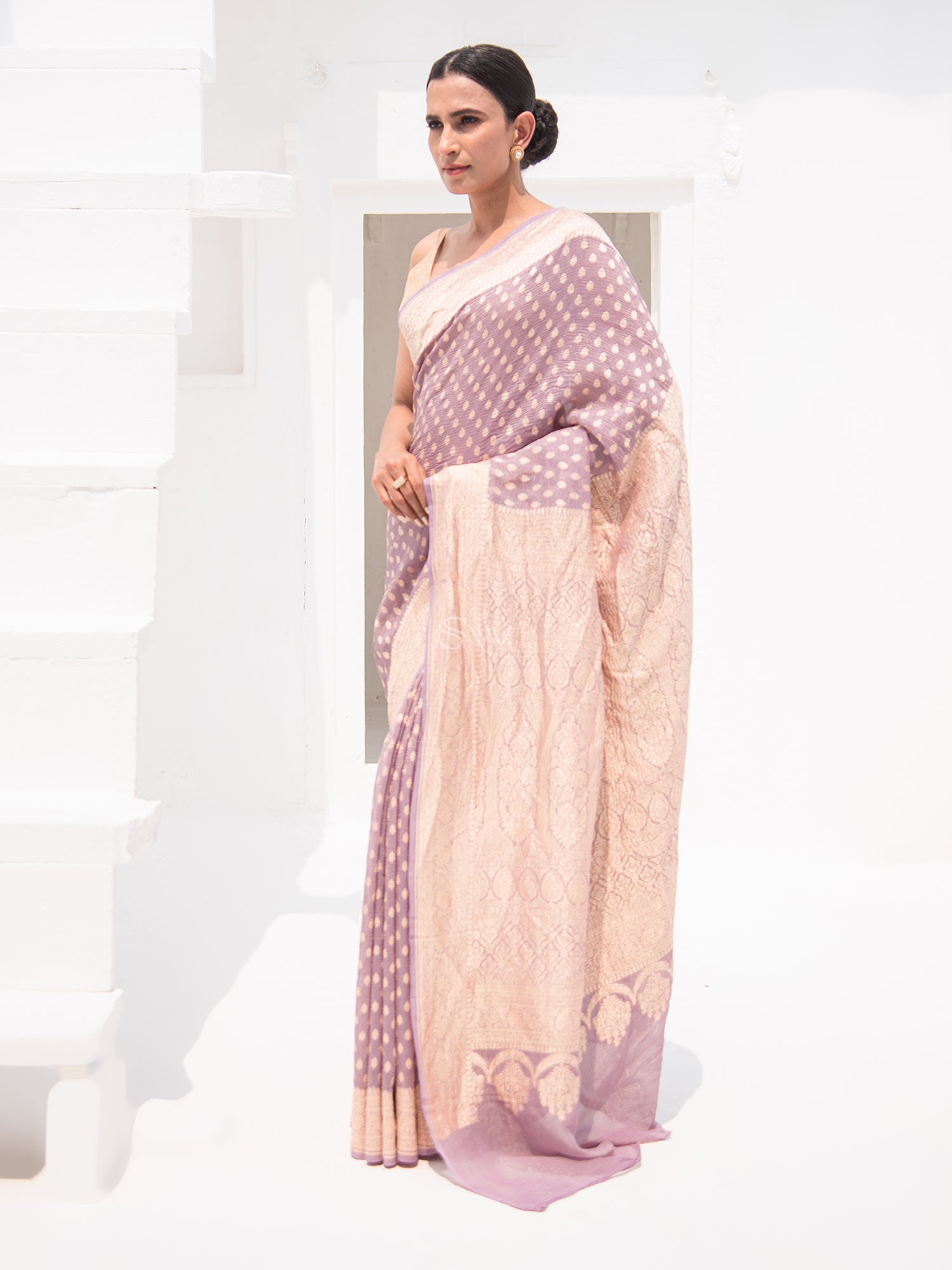 Pastel Purple Crush Tissue Silk Handloom Banarasi Saree - Sacred Weaves