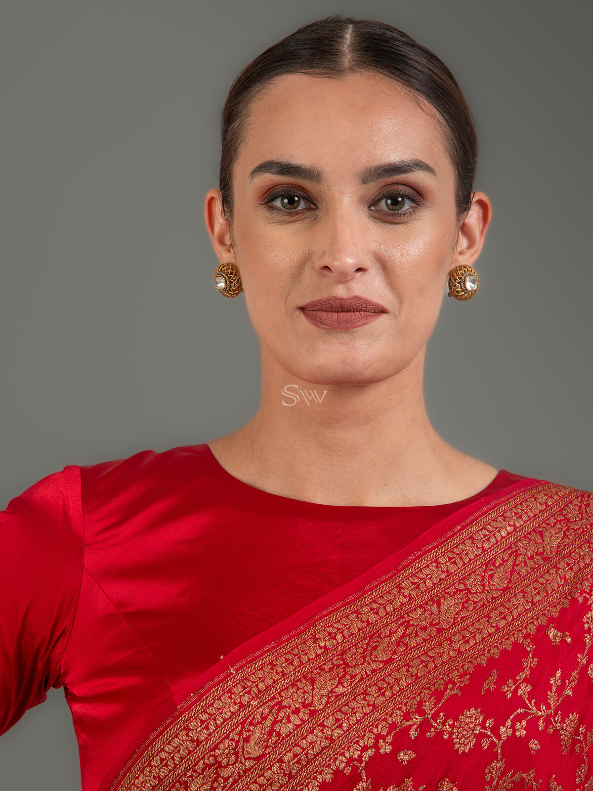 Red Jaal Crepe Silk Handloom Banarasi Saree