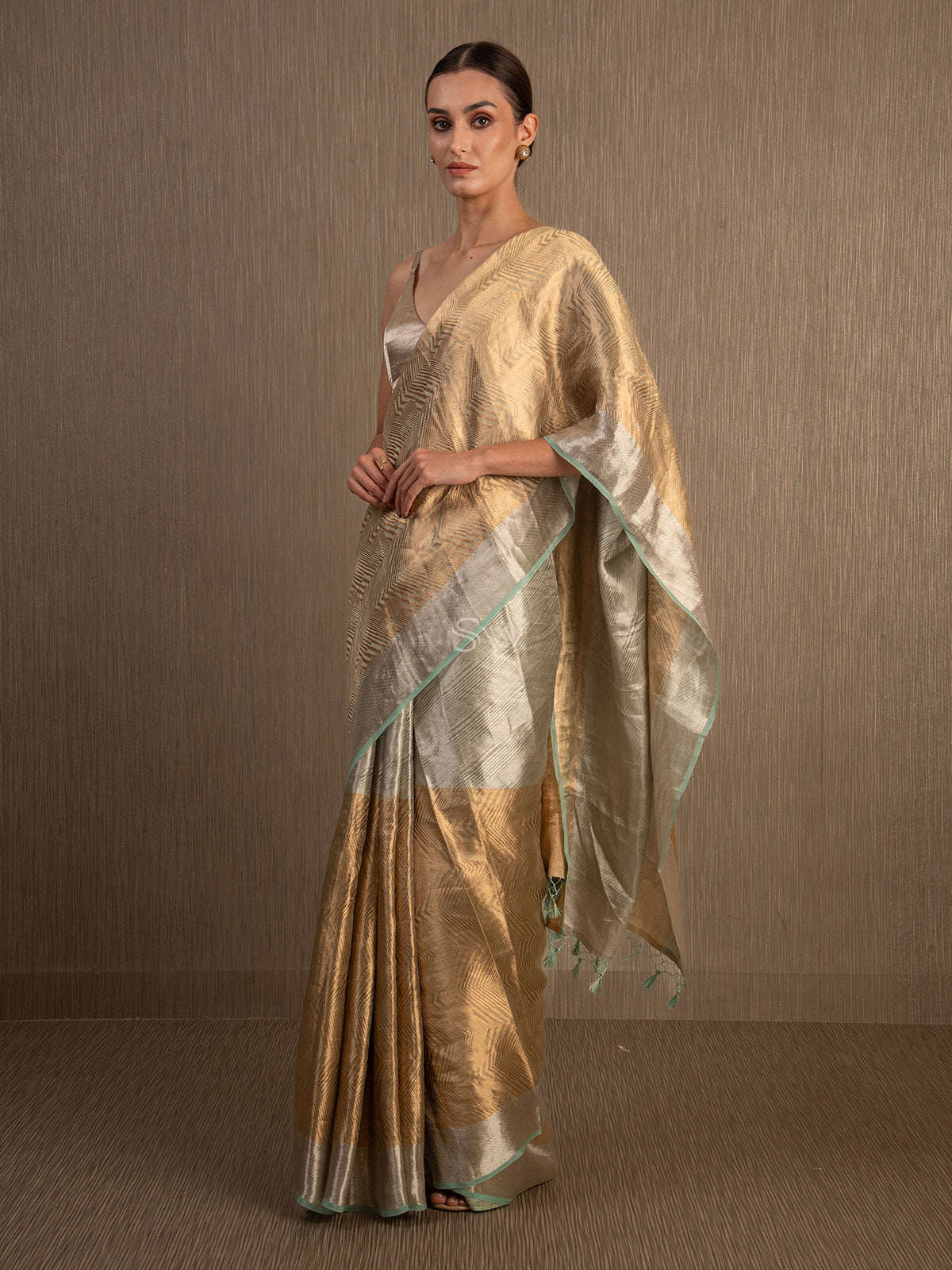 Sea Green Tissue Brocade Handloom Banarasi Saree - Sacred Weaves