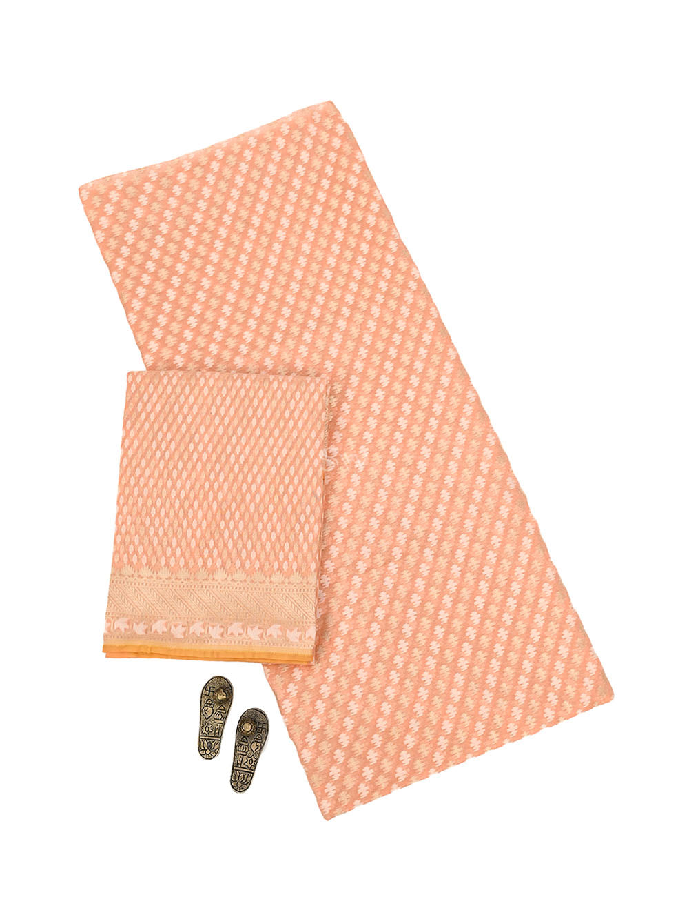 Peach Cotton Silk Handloom Banarasi Suit - Sacred Weaves