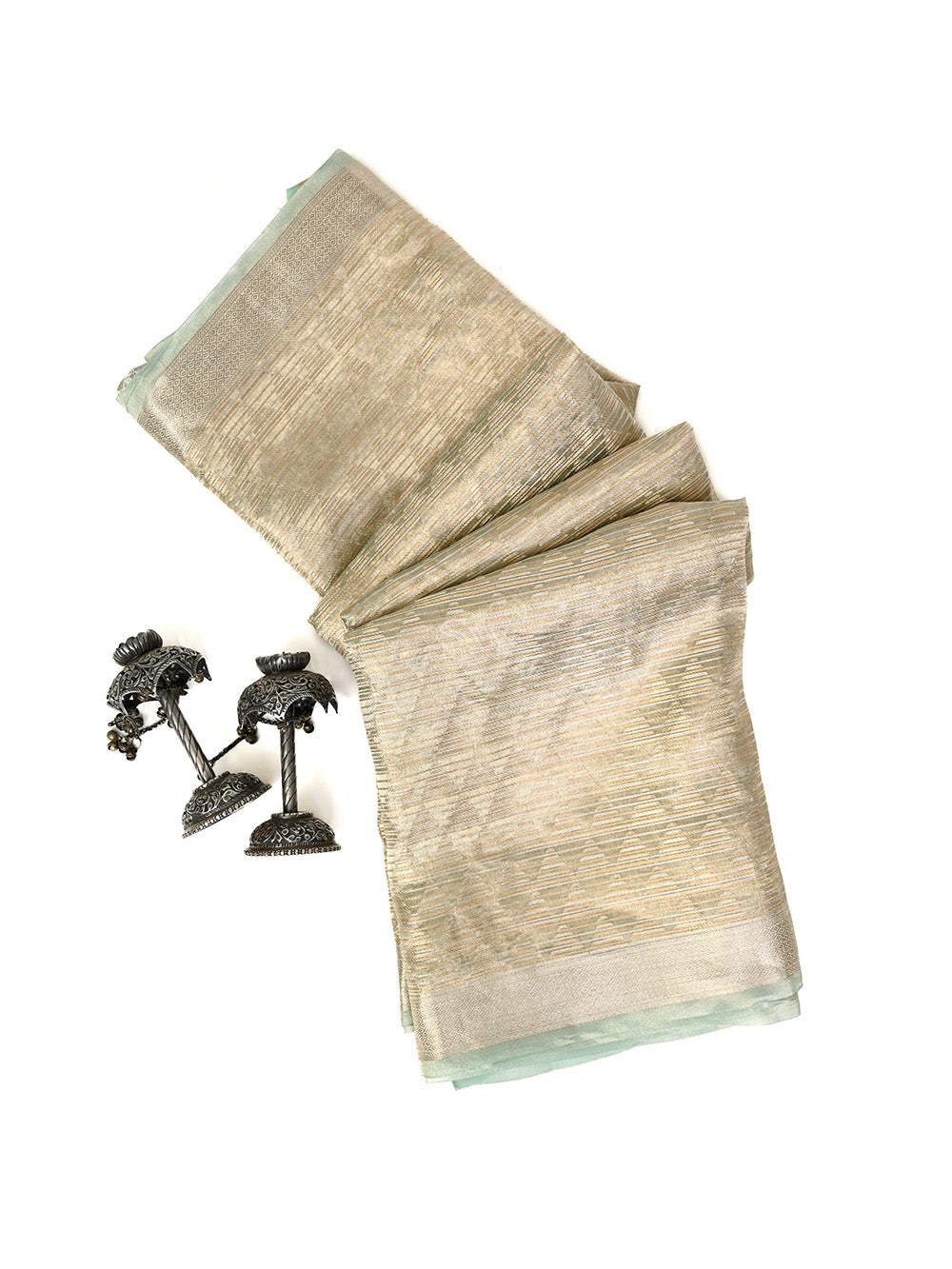 Pastel Green Tissue Brocade Handloom Banarasi Saree - Sacred Weaves