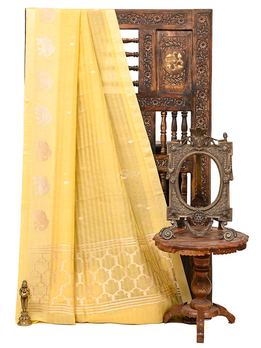 Mustard Booti Organza Handloom Banarasi Saree