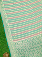 Pastel Green Pink Rangkat Khaddi Georgette Handloom Banarasi Saree - Sacred Weaves