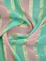 Pastel Green Pink Rangkat Khaddi Georgette Handloom Banarasi Saree - Sacred Weaves