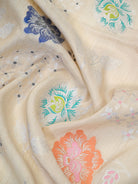 Off White Meenakari Moonga Tussar Silk Handloom Banarasi Saree - Sacred Weaves