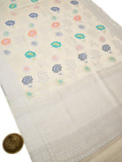 Off White Meenakari Moonga Tussar Silk Handloom Banarasi Saree - Sacred Weaves