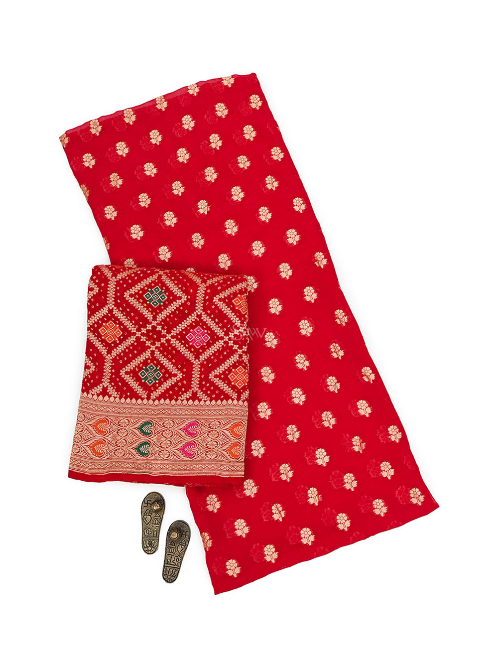 Red Bandhani Khaddi Georgette Handloom Banarasi Suit