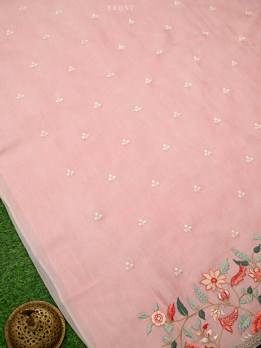 Pink Embroidered Organza Handloom Banarasi Suit - Sacred Weaves