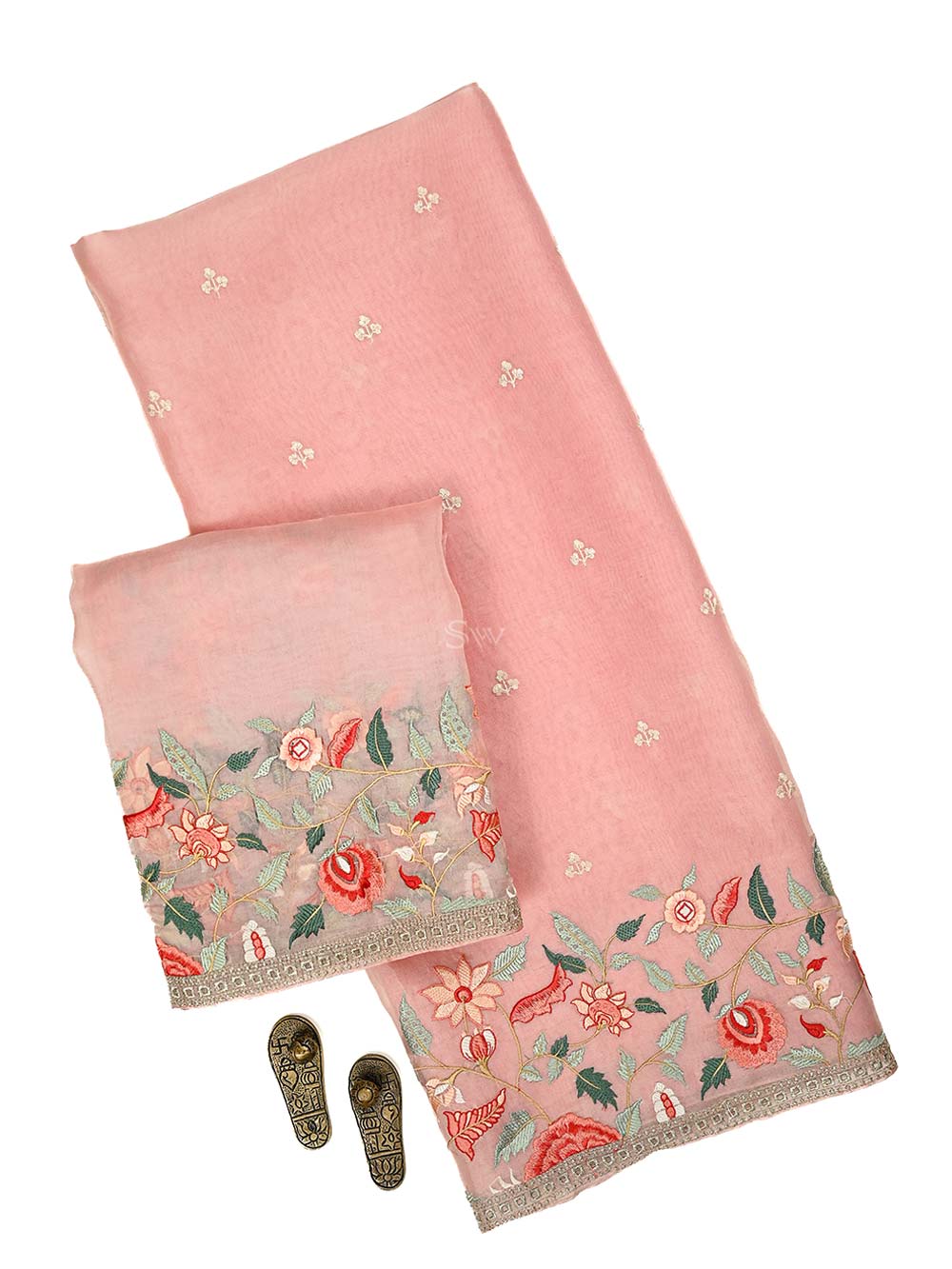 Pink Embroidered Organza Handloom Banarasi Suit - Sacred Weaves