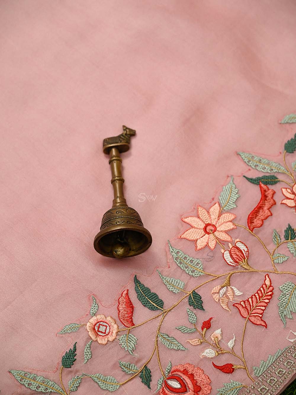 Pink Embroidered Organza Handloom Banarasi Suit - Sacred Weaves