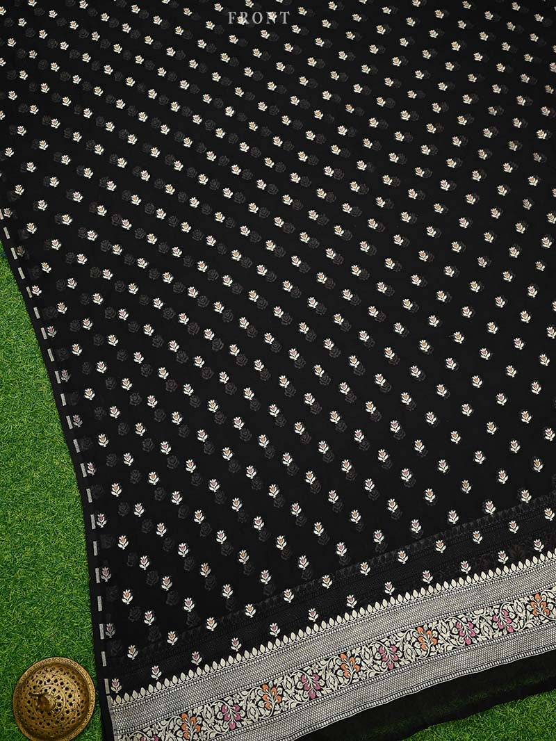 Black Meenakari Khaddi Georgette Handloom Banarasi Suit - Sacred Weaves