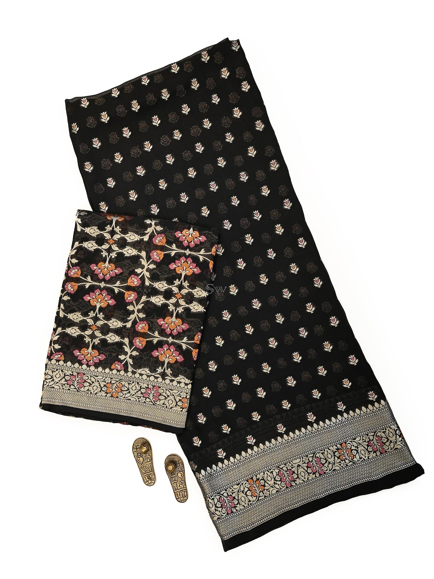 Black Meenakari Khaddi Georgette Handloom Banarasi Suit - Sacred Weaves