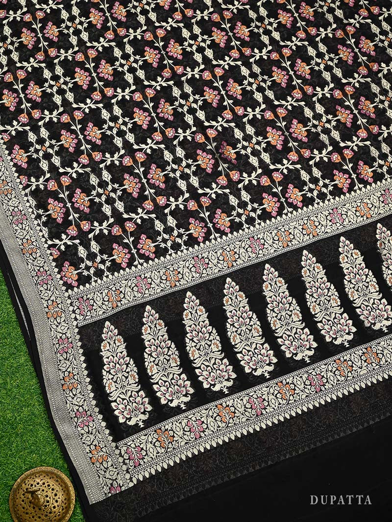 Black Meenakari Khaddi Georgette Handloom Banarasi Suit - Sacred Weaves