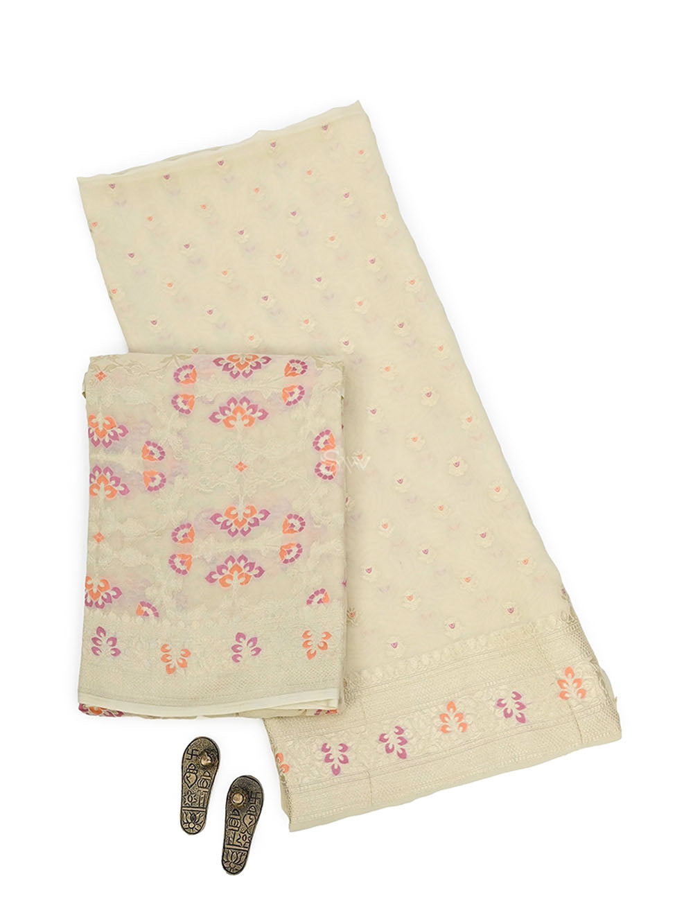 Light Beige Meenakari Khaddi Georgette Handloom Banarasi Suit - Sacred Weaves