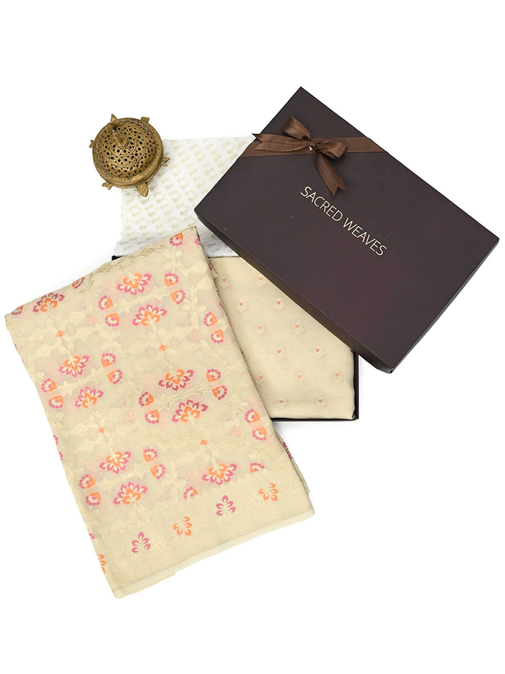 Light Beige Meenakari Khaddi Georgette Handloom Banarasi Suit - Gift Box